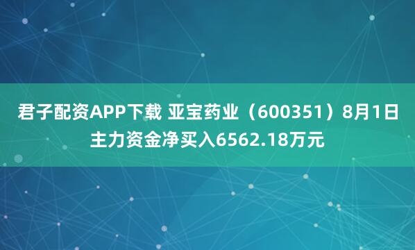 君子配资APP下载 亚宝药业(600351)8月1日主力资金净买入6562.18万元